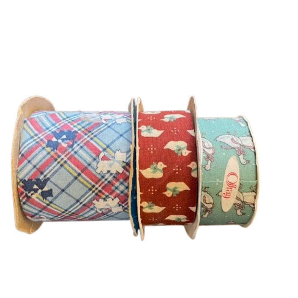 Offray Vintage Cottagecore Cloth Ribbon Scottie Dog/Geese/Ducks 3 Rolls - Picture 11 of 11